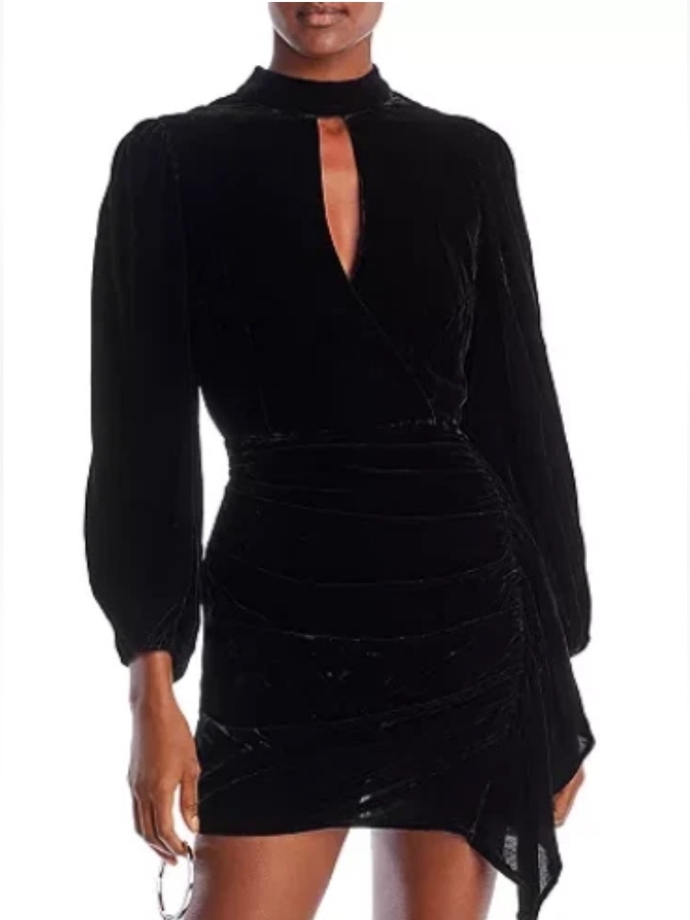 Rhode Zadie Velvet Mini Dress Womens Black Blouson Sleeves Keyhole Size 0 NEW